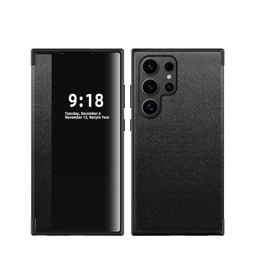 Smart Hülle Kompatibel mit Samsung Galaxy S24 Ultra, Durchscheinendes Sichtfenster Ultra Slim Leder Schutzhülle Kompatibel mit Samsung Galaxy S24 Ultra (Schwarz) von MUDASANQI