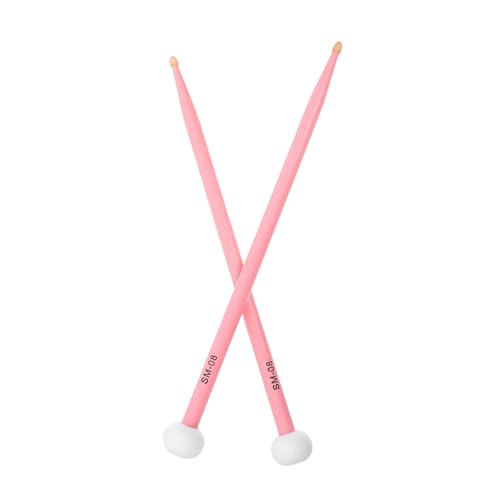 MUELODSIC 1 Paar Ahornstangen Percussion-Stick Schlägel Perkussion Schlägel für Bassdrum Trommelstiele für Schlagzeug Trommelstick Naturholzgriff Schlagzeugerzubehör Musikstöcke gefühlt Rosa von MUELODSIC