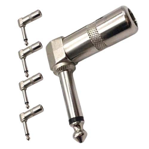 MUELODSIC 5-teiliger Gitarrenkabeladapter: Vernickelter Rechtwinkliger 6,35-mm- -mono-stecker Für E-gitarren-mikrofon-lautsprecherkabel von MUELODSIC