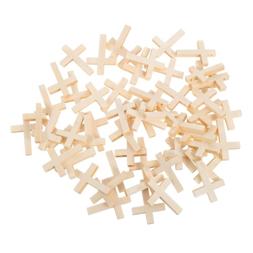 MUELODSIC 50 Stück Holzkreuz Kreuze zum Basteln Mini-Kreuz-Anhänger Holz runde Kreuzperlen bunt kleine Kreuze Taschenkreuz leere Holzanhänger Schlüsselanhänger aus Holz Zauber hölzern Beige von MUELODSIC