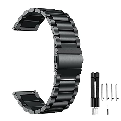 MUENShop 20mm Watch Armband Rostfreier Stahl Metall Schwarz Schnelle Veröffentlichung Uhrenarmband Kompatibel für Samsung Galaxy Watch 3 41mm/Huawei Watch GT 3 42mm von MUENShop