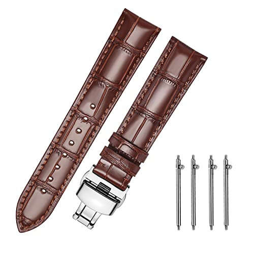 MUENShop Uhrenarmband mit faltschließe Leder Schnellverschluss Echtleder Armband für 18mm-24mm Schwarz Braun Blau Grün Kalbsleder Ersatz für Herren/Damen von MUENShop