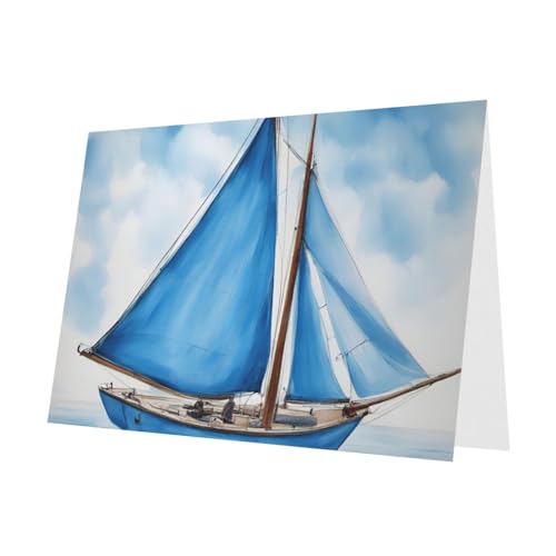 MUFLVDX Blaue Segelboot-Grußkarte für alle Anlässe mit Umschlägen, Perlen-Papierkarten für Geburtstage, Jubiläen, Weihnachten MUFLVDX Blaue Segelboot-Grußkarte für alle Anlässe mit Umschlägen, Perlen-Papierkarten für Geburtstage, Jubiläen, Weihnachten von MUFLVDX
