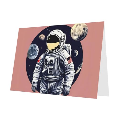 MUFLVDX Grußkarte mit Astronaut auf dem Mond, für alle Anlässe, mit Umschlägen, Perlen-Papierkarten für Geburtstage, Jubiläen, Weihnachten von MUFLVDX
