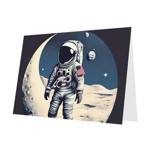 MUFLVDX Grußkarte mit Astronaut auf dem Mond, für alle Anlässe, mit Umschlägen, Perlen-Papierkarten für Geburtstage, Jubiläen, Weihnachten von MUFLVDX