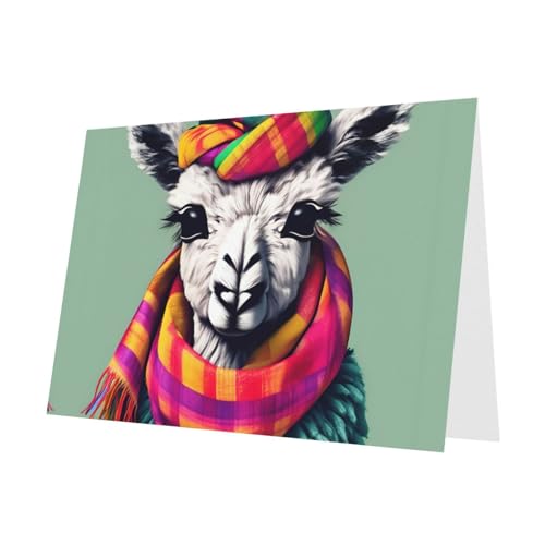 MUFLVDX Grußkarte mit Lama-in-Schal, für alle Anlässe, mit Umschlägen, Perlen-Papierkarten für Geburtstage, Jubiläen, Weihnachten von MUFLVDX