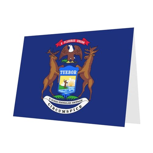 MUFLVDX Grußkarte mit Michigan-Staatsflagge, für alle Anlässe, mit Umschlägen, Perlen-Papierkarten für Geburtstage, Jubiläen, Weihnachten von MUFLVDX