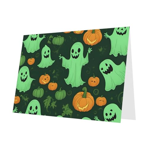 MUFLVDX Grußkarte mit grünem Geist, Horror, Halloween, Kürbis, für alle Anlässe, mit Umschlägen, Perlen-Papierkarten für Geburtstage, Jubiläen, Weihnachten MUFLVDX Grußkarte mit grünem Geist, Horror, Halloween, Kürbis, für alle Anlässe, mit Umschlägen, Perlen-Papierkarten für Geburtstage, Jubiläen, Weihnachten von MUFLVDX