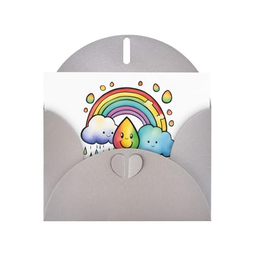MUFLVDX Regenbogen-Wolken-Regentropfen-Grußkarte für alle Anlässe, mit Umschlägen, Perlpapierkarten für Geburtstage, Jubiläen, Weihnachten von MUFLVDX