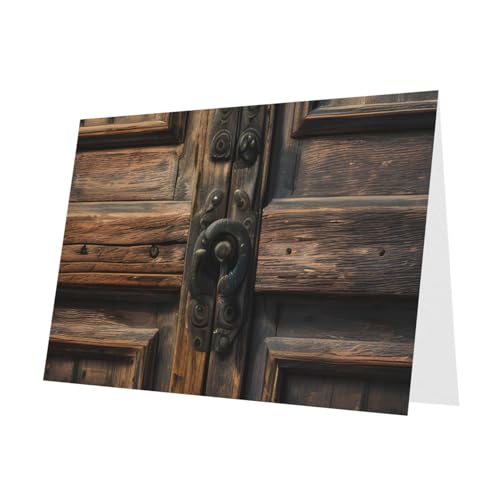 MUFLVDX Rustikale antike Holztür-Grußkarte für alle Anlässe mit Umschlägen, Perlenpapierkarten für Geburtstage, Jubiläen, Weihnachten von MUFLVDX