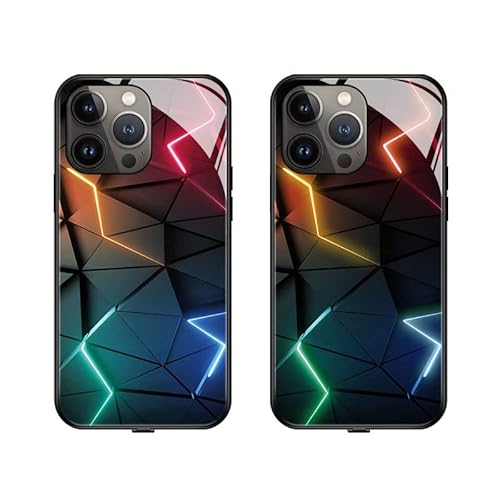 LED Intelligent Sound Control Light-Up Phone Case for iPhone 14 13 12 Pro Max, Tempered Glass Back Soft Slim TPU Bumper Shockproof Colorful Light Up Phone Case,Call Music Flash. (for 13 Pro Max, B) von MUGUOY