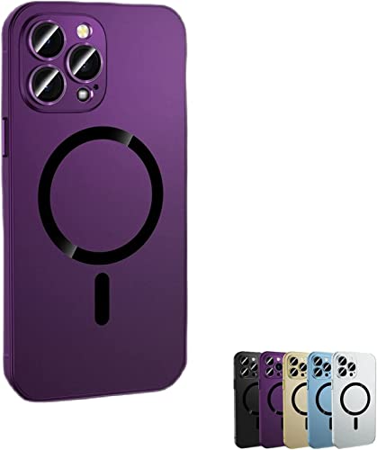 Magnetic Charging Aluminium Metal Bumper Matte Case Cover for iPhone 14 13 12 Plus Pro Max,Full Lens Protection,Non-Fingerprint,Stain,Scratch-Resistant,Wear Resistant. (for iPhone 12 Pro, Purple) von MUGUOY