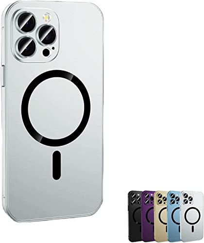 Magnetic Charging Aluminium Metal Bumper Matte Case Cover for iPhone 14 13 12 Plus Pro Max,Full Lens Protection,Non-Fingerprint,Stain,Scratch-Resistant,Wear Resistant. (for iPhone 12 Pro Max, Silver) von MUGUOY