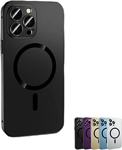 Magnetic Charging Aluminium Metal Bumper Matte Case Cover for iPhone 14 13 12 Plus Pro Max,Full Lens Protection,Non-Fingerprint,Stain,Scratch-Resistant,Wear Resistant. (for iPhone 13 Pro Max, Black) von MUGUOY