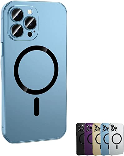 Magnetic Charging Aluminium Metal Bumper Matte Case Cover for iPhone 14 13 12 Plus Pro Max,Full Lens Protection,Non-Fingerprint,Stain,Scratch-Resistant,Wear Resistant. (for iPhone 14 Pro Max, Blue) von MUGUOY