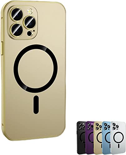 Magnetic Charging Aluminium Metal Bumper Matte Case Cover for iPhone 14 13 12 Plus Pro Max,Full Lens Protection,Non-Fingerprint,Stain,Scratch-Resistant,Wear Resistant. (for iPhone 14 Pro Max, Gold) von MUGUOY