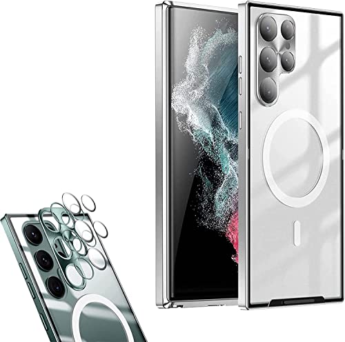 Streamer Frosted Magic Shield Metal Shell for Samsung S22/S21/Plus/Ultra,Full Body Protective Shockproof Phone Case,Compatible with Magnetic Charging,with Lens Protection. (for S21 Ultra, Silver) von MUGUOY