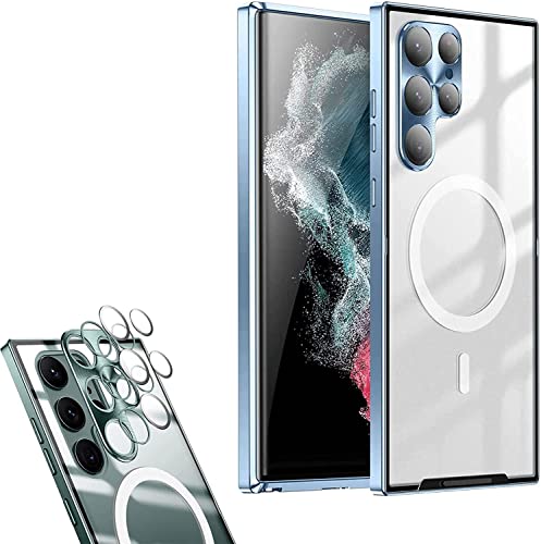 Streamer Frosted Magic Shield Metal Shell for Samsung S22/S21/Plus/Ultra,Full Body Protective Shockproof Phone Case,Compatible with Magnetic Charging,with Lens Protection. (for S22 Ultra, Blue) von MUGUOY