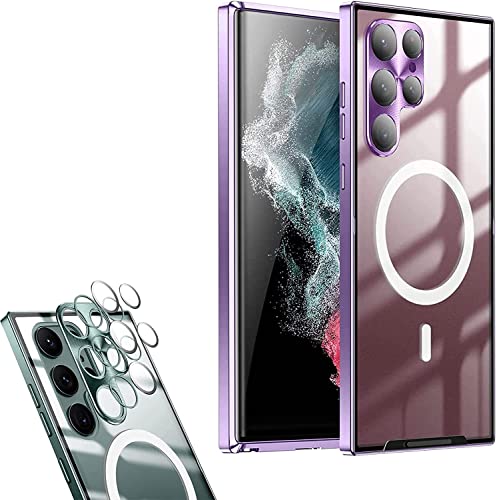 Streamer Frosted Magic Shield Metal Shell for Samsung S22/S21/Plus/Ultra,Full Body Protective Shockproof Phone Case,Compatible with Magnetic Charging,with Lens Protection. (for S22 Ultra, Purple) von MUGUOY