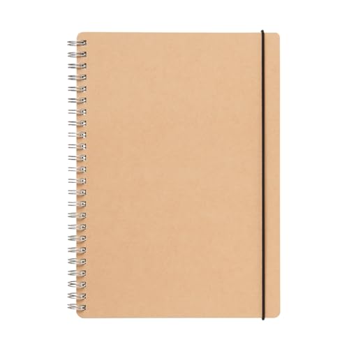 MUJI 無印良品 -A5 Doppelring-Notizbuch mit Recyclingpapier, 70 Blatt, Gummibandverschluss, 148 x 210 mm, Kraftbraun (3, Beige) von MUJI 無印良品
