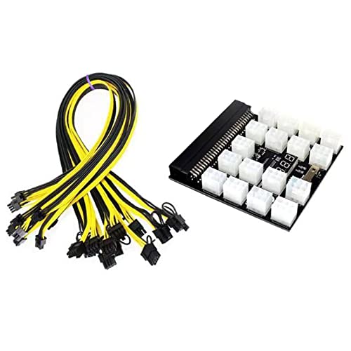 MULAIDI 12 V 64P Mining-Netzteilplatine + 17 PCIE 6-polig auf 6 + 2-poliges Kabel, 6-polig auf 6 + 2-polige Kabel von MULAIDI