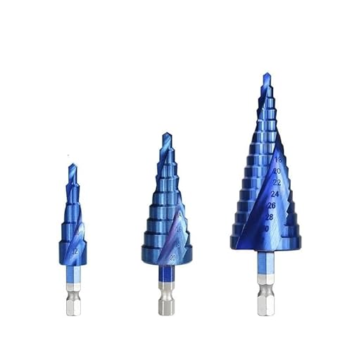 1/3 Stück Metallbohrer 4–32 mm HSS Nano blau beschichtet Stufenbohrer Bohrwerkzeuge HSS Metall Holz Lochschneider Stufenkegelbohrer(3pcs No.4 Set) von MULONGOR