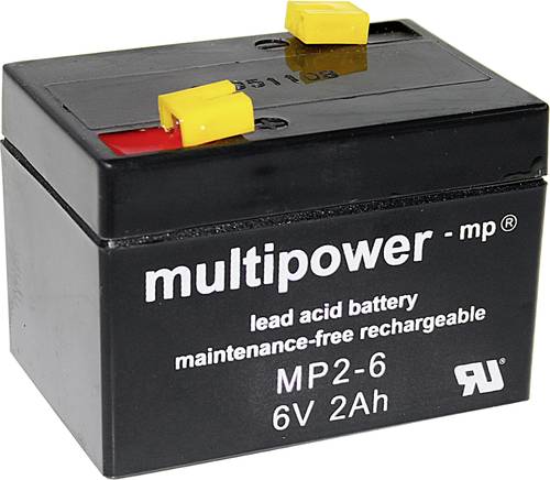 Multipower MP2-6 A9620 Bleiakku 6V 2Ah Blei-Vlies (AGM) (B x H x T) 75 x 53 x 51mm Flachstecker 4.8m von MULTIPOWER