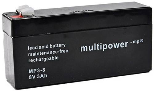 Multipower PB-8-3 MP3-8 Bleiakku 8V 3.2Ah Blei-Vlies (AGM) (B x H x T) 134 x 69 x 36.5mm Flachstecke von MULTIPOWER