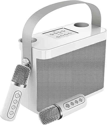 Karaoke Maschine,Bluetooth Karaoke Anlage mit 2 mikrofonen für Erwachsene und Kinder, Tragbares PA-System, Lautsprecher mit Handyhalter/USB/TF-Karte/AUX-In,für Heimparty,Outdoor/Indoor (weiß) von MUMUWIND
