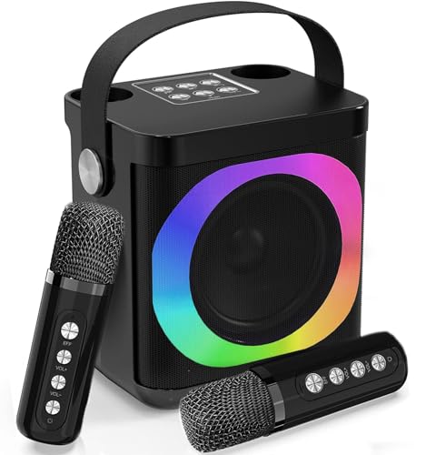 Karaoke Maschine mit 2 Drahtlosen Mikrofonen, Tragbares Bluetooth Karaoke Set für Kinder Erwachsene mit Stimme wechselnde Effekte & LED-Lichter Jungen Mädchen Geschenke Heimparty von MUMUWIND