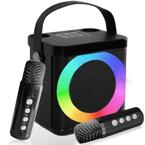 Karaoke Maschine mit 2 Drahtlosen Mikrofonen, Tragbares Bluetooth Karaoke Set für Kinder Erwachsene mit Stimme wechselnde Effekte & LED-Lichter Jungen Mädchen Geschenke Heimparty von MUMUWIND