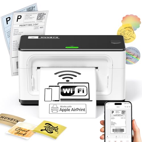 MUNBYN Airprint Etikettendrucker WiFi Labeldrucker WLAN 4x6 Versandetiketten Drucker Thermodrucker Etiketten Thermal Printer für Amazon Shopify Ebay DHL DPD Hermes UPS FedEx GLS, ITPP941AP Weiß von MUNBYN