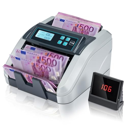 MUNBYN IMC51 Geldzählmaschine, Add+Batch/Value-Modus Geldscheinzähler, UV/MG/IR/MT-Erkennung, nur EUR-Geldzähler, 1100 Blatt/min, LCD-Display, 2 Jahre Garantie Grau, Kann gemischte Noten nicht zählen MUNBYN IMC51 Geldzählmaschine, Add+Batch/Value-Modus Geldscheinzähler, UV/MG/IR/MT-Erkennung, nur EUR-Geldzähler, 1100 Blatt/min, LCD-Display, 2 Jahre Garantie Grau, Kann gemischte Noten nicht zählen von MUNBYN