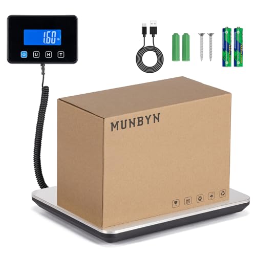 Paketwaage Versand MUNBYN Tischwaage Max 200kg Postal scale Briefwaagen Netz & Batteriebetrieb möglich 1,5 V x 2 AAA Elektrische Waage Professionelle Paketwaage mit LCD Display Tara-Funktion von MUNBYN