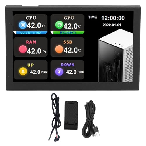 MUNEFE IPS-USB-Bildschirm, 5-Zoll-Datenmonitor, Typ-C-Unterbildschirm, PC-Datenmonitor für Laptop- oder Desktop-Einrichtung als sekundäres Display (Schwarz) von MUNEFE