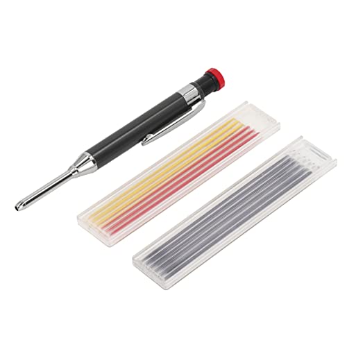 MUNEFE Mechanical Carpenter Bleistift Set, 12 Nachfüllstufe Langes Tiefloch -Schreiner -Bleistift -Kit für Holzbearbeitung nachfüllen (Black) von MUNEFE