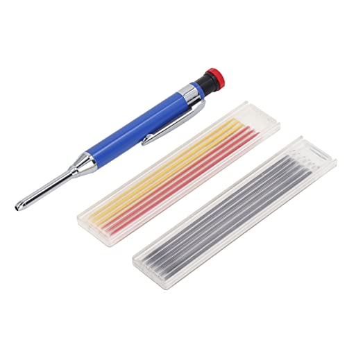 MUNEFE Mechanical Carpenter Bleistift Set, 12 Nachfüllstufe Langes Tiefloch -Schreiner -Bleistift -Kit für Holzbearbeitung nachfüllen (Blue) von MUNEFE
