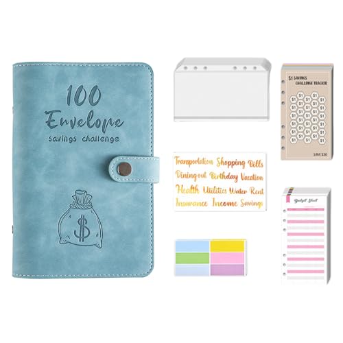 Munefe Budget Binder, Savings Challenge Binder mit Bargeldumschlägen, 100 Umhülle Geldsparen Herausforderung für Geldorganisatorsysteme (Blau) von MUNEFE