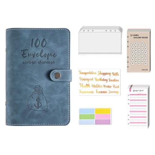 Munefe Budget Binder, Savings Challenge Binder mit Bargeldumschlägen, 100 Umhülle Geldsparen Herausforderung für Geldorganisatorsysteme (Dunkelblau) von MUNEFE