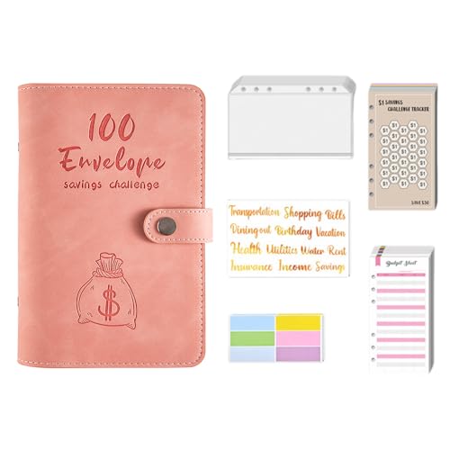 Munefe Budget Binder, Savings Challenge Binder mit Bargeldumschlägen, 100 Umhülle Geldsparen Herausforderung für Geldorganisatorsysteme (Rosa) von MUNEFE