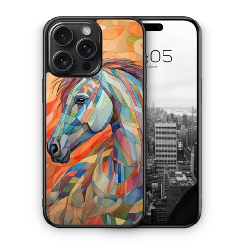 MUNIQASE Abstraktes Pferd - Silikon Hülle für iPhone 15 Pro Max - Schöne Muster Tier Abstrakte Pferde Schutzhülle Handyhülle Case Cover von MUNIQASE