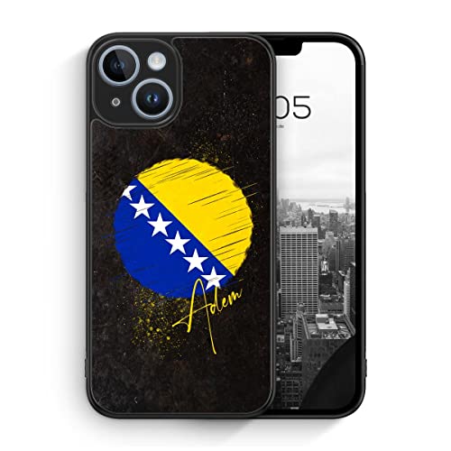 MUNIQASE Bosnien mit Wunschname - Silikon Hülle für iPhone 14 - Personalisierte Wunschname Bosnische Schutzhülle Handyhülle Case Cover von MUNIQASE