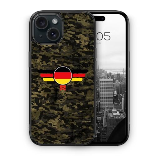 MUNIQASE Deutschland Camouflage - Silikon Hülle für iPhone 15 - Militär Camouflage Deutsche Schutzhülle Handyhülle Case Cover von MUNIQASE