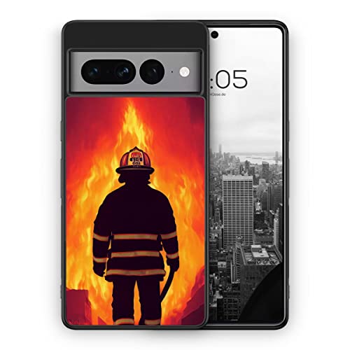 MUNIQASE Feuerwehr vs Flammen - Silikon Hülle für Google Pixel 7 Pro - Coole Feuerwehr Schutzhülle Handyhülle Case Cover von MUNIQASE