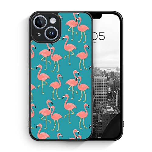 MUNIQASE Flamingo Tropical Muster Blau - Silikon Hülle für iPhone 14 - Tier Sommer Flamingo Vogel Schöne Süße Muster Ornament Verzierte Schutzhülle Handyhülle Case Cover von MUNIQASE