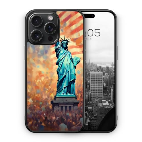 MUNIQASE Freiheitsstatue USA - Silikon Hülle für iPhone 15 Pro Max - Coole Sehenswürdigkeiten Schöne Städte Amerikanische Berühmte Personen New York Schutzhülle Handyhülle Case Cover von MUNIQASE