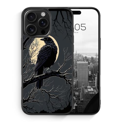 MUNIQASE Mondschein Krähe - Silikon Hülle für iPhone 16 Pro Max - Tier Gruselige Halloween Horror Schutzhülle Handyhülle Case Cover von MUNIQASE