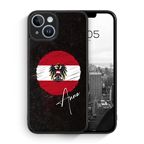 MUNIQASE Österreich Austria mit Wunschname - Silikon Hülle für iPhone 14 - Personalisierte Wunschname Österreichische Schutzhülle Handyhülle Case Cover von MUNIQASE