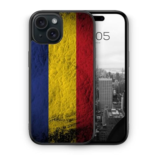 MUNIQASE Rumänien Splash Flagge - Silikon Hülle für iPhone 15 - Rumänische Schutzhülle Handyhülle Case Cover von MUNIQASE