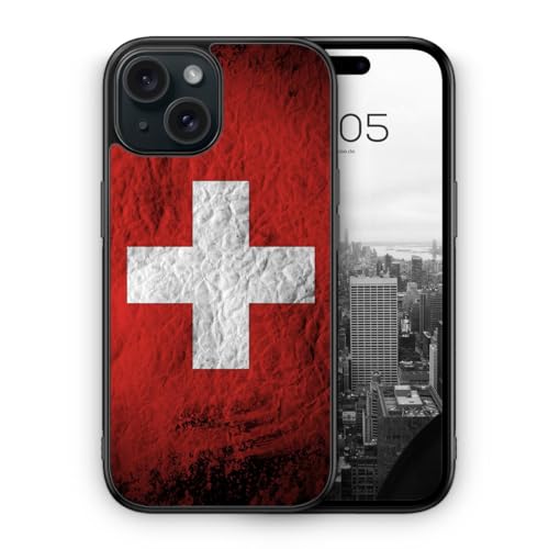 MUNIQASE Schweiz Splash Flagge - Silikon Hülle für iPhone 15 - Schweizerische Schutzhülle Handyhülle Case Cover von MUNIQASE